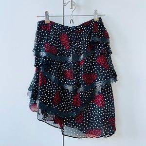 The Kooples printed asymmetrical skirt with leather lace trim